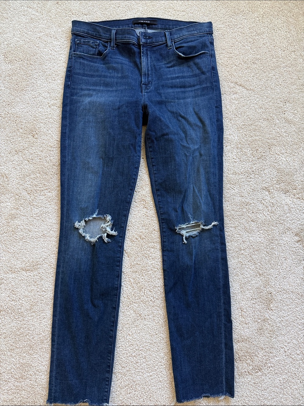 J Brand Dark Blue Arcadia Ripped Skinny Jeans